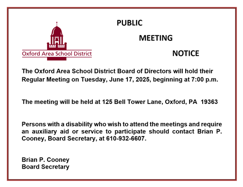 PUBLIC MEETING NOTICE - Regular Meeting